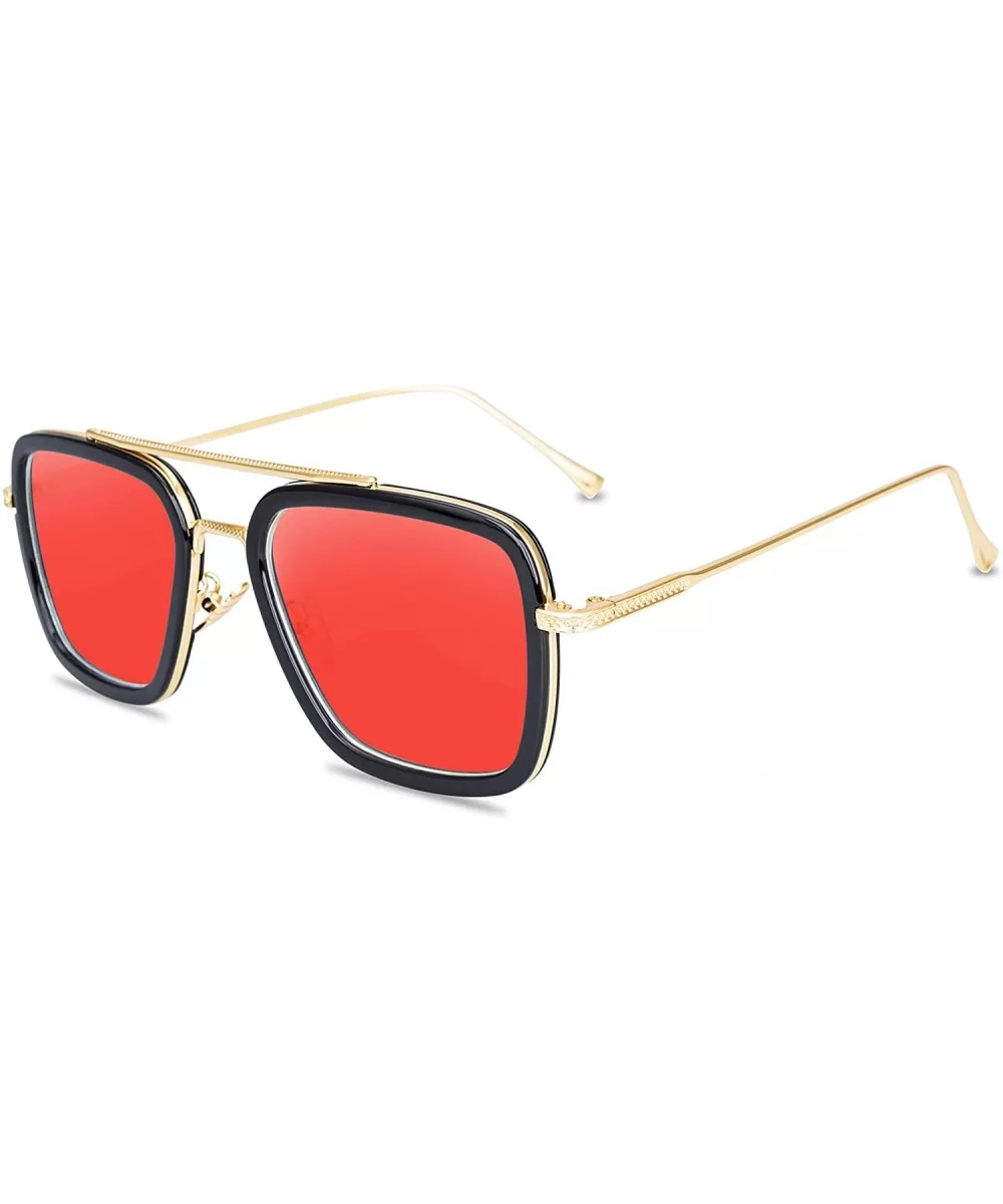 Tony Stark Sunglasses Retro Aviator Sunglasses Square Metal Frame Iron Man Sunglasses - Gold Frame Red - CT18UQUCCQ3 $17.10 S...