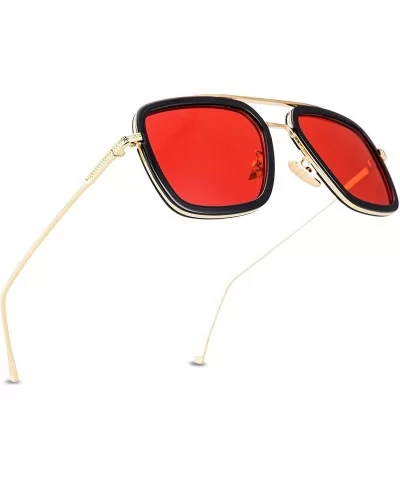 Tony Stark Sunglasses Retro Aviator Sunglasses Square Metal Frame Iron Man Sunglasses - Gold Frame Red - CT18UQUCCQ3 $17.10 S...