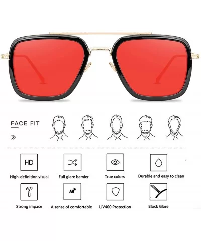 Tony Stark Sunglasses Retro Aviator Sunglasses Square Metal Frame Iron Man Sunglasses - Gold Frame Red - CT18UQUCCQ3 $17.10 S...