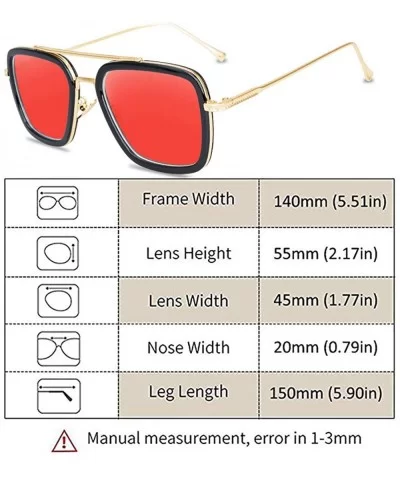 Tony Stark Sunglasses Retro Aviator Sunglasses Square Metal Frame Iron Man Sunglasses - Gold Frame Red - CT18UQUCCQ3 $17.10 S...