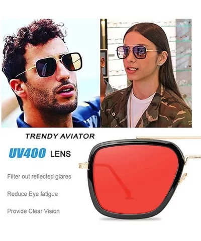 Tony Stark Sunglasses Retro Aviator Sunglasses Square Metal Frame Iron Man Sunglasses - Gold Frame Red - CT18UQUCCQ3 $17.10 S...