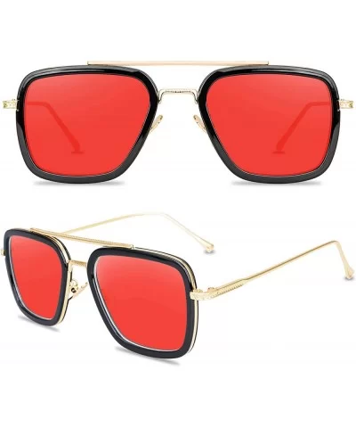 Tony Stark Sunglasses Retro Aviator Sunglasses Square Metal Frame Iron Man Sunglasses - Gold Frame Red - CT18UQUCCQ3 $17.10 S...