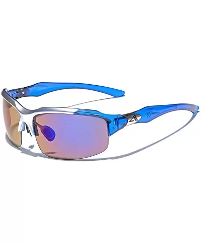 Half Frame Men's Sport Sunglasses Blue Color Mirror Lens - Silver - Blue - CN1252DA6VN $13.46 Wrap