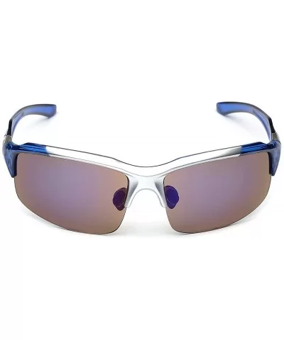 Half Frame Men's Sport Sunglasses Blue Color Mirror Lens - Silver - Blue - CN1252DA6VN $13.46 Wrap