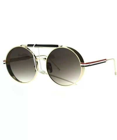 Vintage Retro Fashion Sunglasses Side Cover Round Circle Unisex Shades - Gold (Brown Smoke) - C7186NW69ZD $17.74 Round