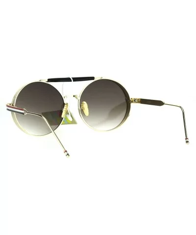 Vintage Retro Fashion Sunglasses Side Cover Round Circle Unisex Shades - Gold (Brown Smoke) - C7186NW69ZD $17.74 Round