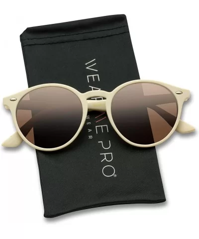 Classic Small Round Retro Sunglasses - Soft Beige Frame / Brown Lens - CG12GO6D0WZ $39.16 Wayfarer