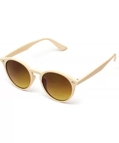 Classic Small Round Retro Sunglasses - Soft Beige Frame / Brown Lens - CG12GO6D0WZ $39.16 Wayfarer