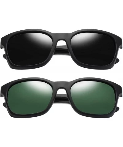 Square Sunglasses Polarized for Men- Retro Men's Driving Sunglasses Oversized E8921 - 2 Pack (Black+olive) - C918WGHXZDE $21....