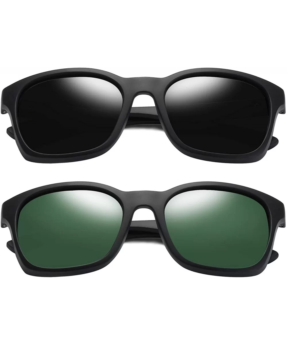 Square Sunglasses Polarized for Men- Retro Men's Driving Sunglasses Oversized E8921 - 2 Pack (Black+olive) - C918WGHXZDE $21....