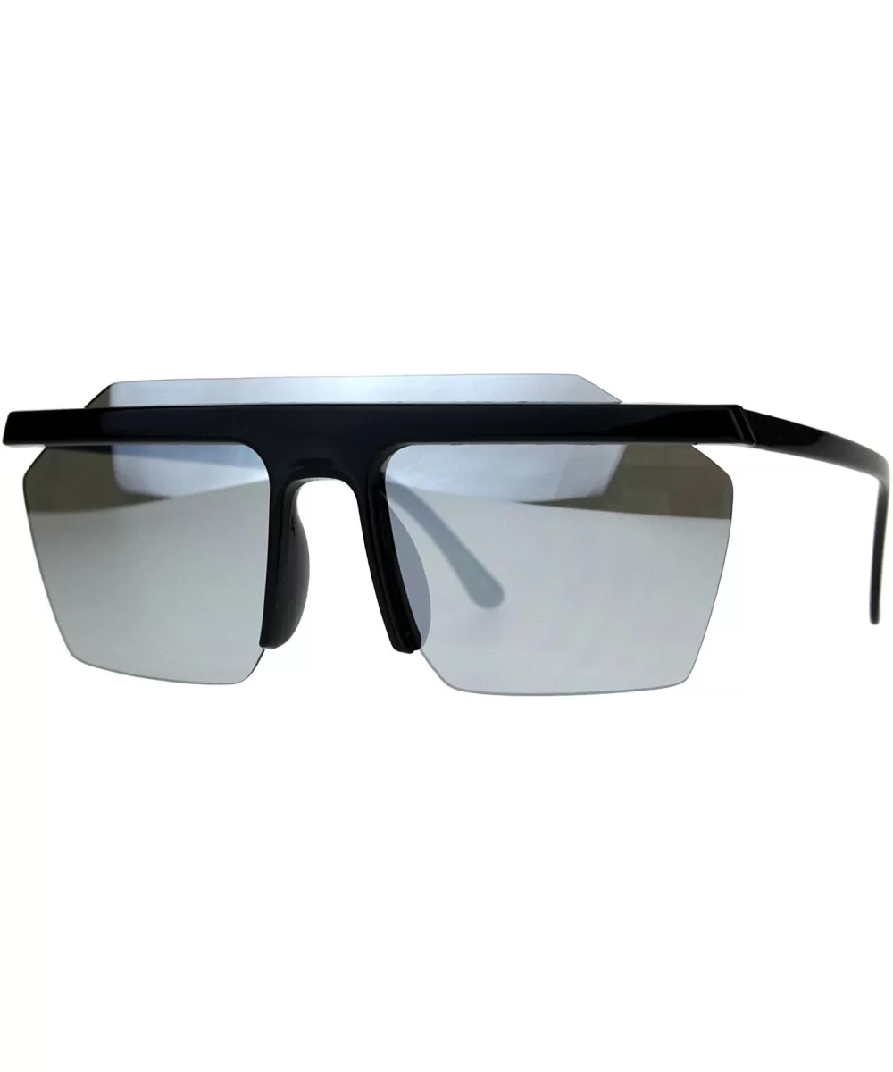 Mirrored Lens Sunglasses Minimal Flat Top Rim Square Exposed Lens Unisex - Black (Silver Mirror) - CA180ZYUQ0H $15.92 Rimless