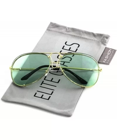 OVERSIZED"Posche" Classic Aviator Flat Top Metal Frame Women Sunglasses - Gold Frame / Green Lens - C3182MG4UOU $11.88 Aviator