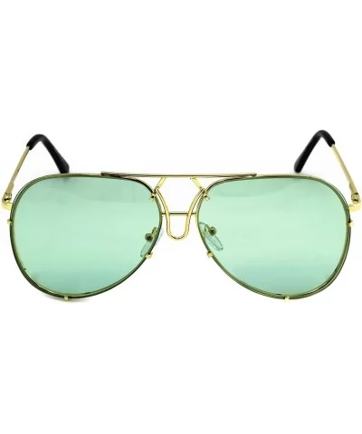 OVERSIZED"Posche" Classic Aviator Flat Top Metal Frame Women Sunglasses - Gold Frame / Green Lens - C3182MG4UOU $11.88 Aviator