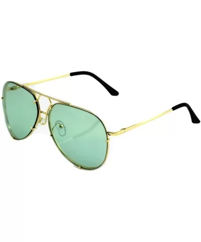 OVERSIZED"Posche" Classic Aviator Flat Top Metal Frame Women Sunglasses - Gold Frame / Green Lens - C3182MG4UOU $11.88 Aviator