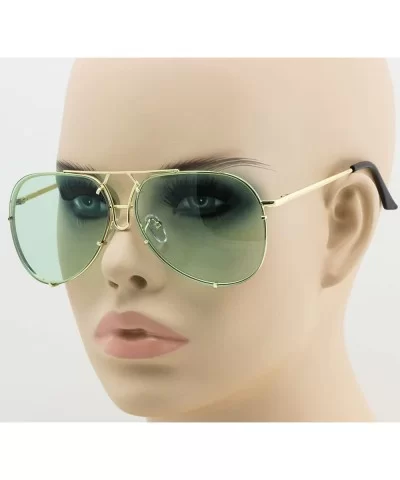 OVERSIZED"Posche" Classic Aviator Flat Top Metal Frame Women Sunglasses - Gold Frame / Green Lens - C3182MG4UOU $11.88 Aviator