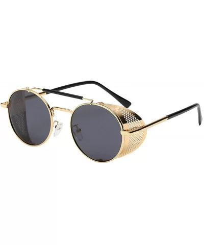 Women's Polarized UV Protection Steampunk Shield Sunglasses - Gold Lens/Blue Frame - CK18WQKSD5W $18.95 Goggle