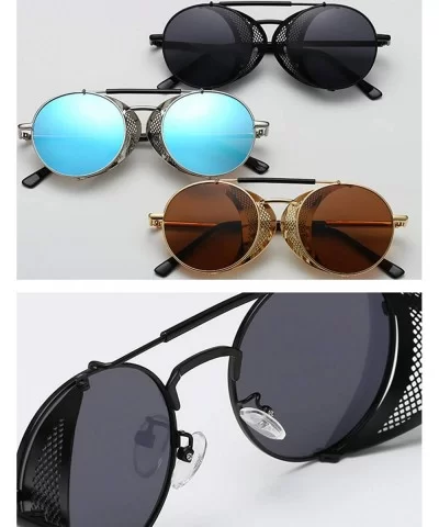 Women's Polarized UV Protection Steampunk Shield Sunglasses - Gold Lens/Blue Frame - CK18WQKSD5W $18.95 Goggle