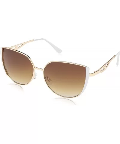 Women's R3279 Metal Cat-Eye Sunglasses with Enamel Side Frame 100% UV Protection - 65 mm - Gold & White - CW18O39L4RW $75.48 ...