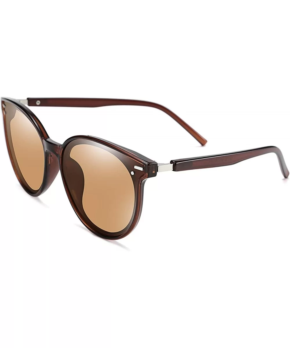 Polarized Classic Round Retro Plastic Frame Vintage Inspired Sunglasses B2469 - Brown - CR18NI2RZ8O $20.29 Cat Eye