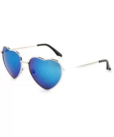 Women Heart Shaped Aviator Sunglasses Thin Metal Frame Flash Lens Color Lens with Spring Hinge - CQ182MHI8EA $13.71 Aviator