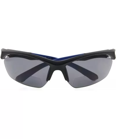 Retro Mens Womens Sports Half-Rimless Bifocal Sunglasses - Black Frame/Blue Arm - CB189X5QYX6 $34.11 Sport