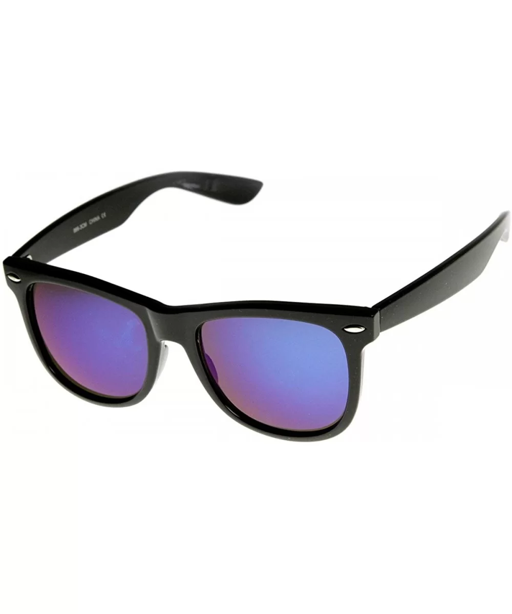 Large Classic Flash Mirror Color Lens Horn Rimmed Sunglasses (Shiny-Black Ice) - CK11J1RZIYX $12.71 Wayfarer