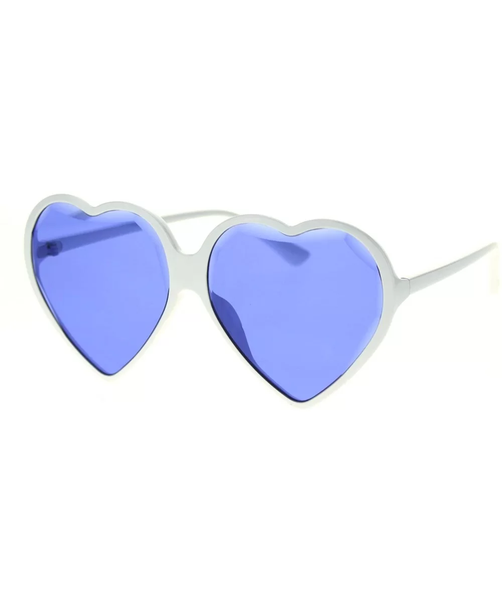 Beveled Diamond Cut Edge Heart Shape Plastic Valentines Sunglasses - White Blue - CS18TDLQ30A $18.01 Round