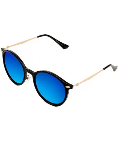 Retro Horn Rimmed Keyhole Nose Bridge Mirrored Round Sunglasses - Blue - CU183G00NWM $16.99 Aviator