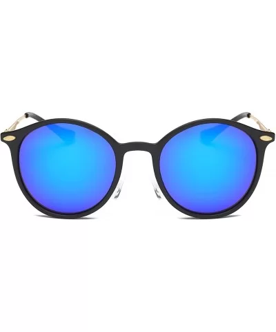 Retro Horn Rimmed Keyhole Nose Bridge Mirrored Round Sunglasses - Blue - CU183G00NWM $16.99 Aviator