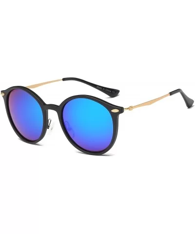 Retro Horn Rimmed Keyhole Nose Bridge Mirrored Round Sunglasses - Blue - CU183G00NWM $16.99 Aviator