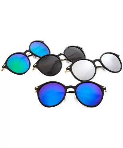 Retro Horn Rimmed Keyhole Nose Bridge Mirrored Round Sunglasses - Blue - CU183G00NWM $16.99 Aviator