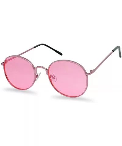 Colorful Classic Vintage Round Flat Lens Lennon Style Sunglasses - Pink - C21832AR3EU $13.69 Square