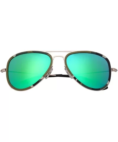 Polarized Mens Womens Aviator Fashion Vintage Designer Sunglasses Glare JO691 - Camo Frame Bright Green Lens - CO120Y9XGNV $5...