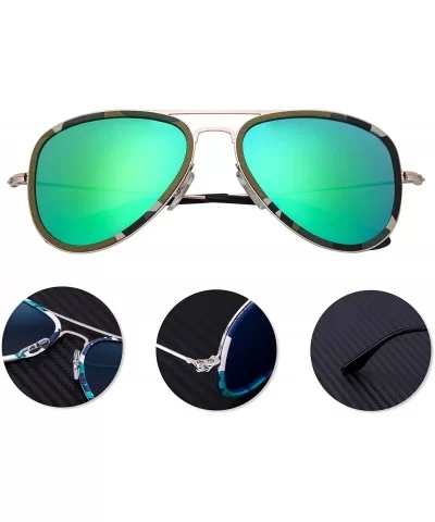 Polarized Mens Womens Aviator Fashion Vintage Designer Sunglasses Glare JO691 - Camo Frame Bright Green Lens - CO120Y9XGNV $5...