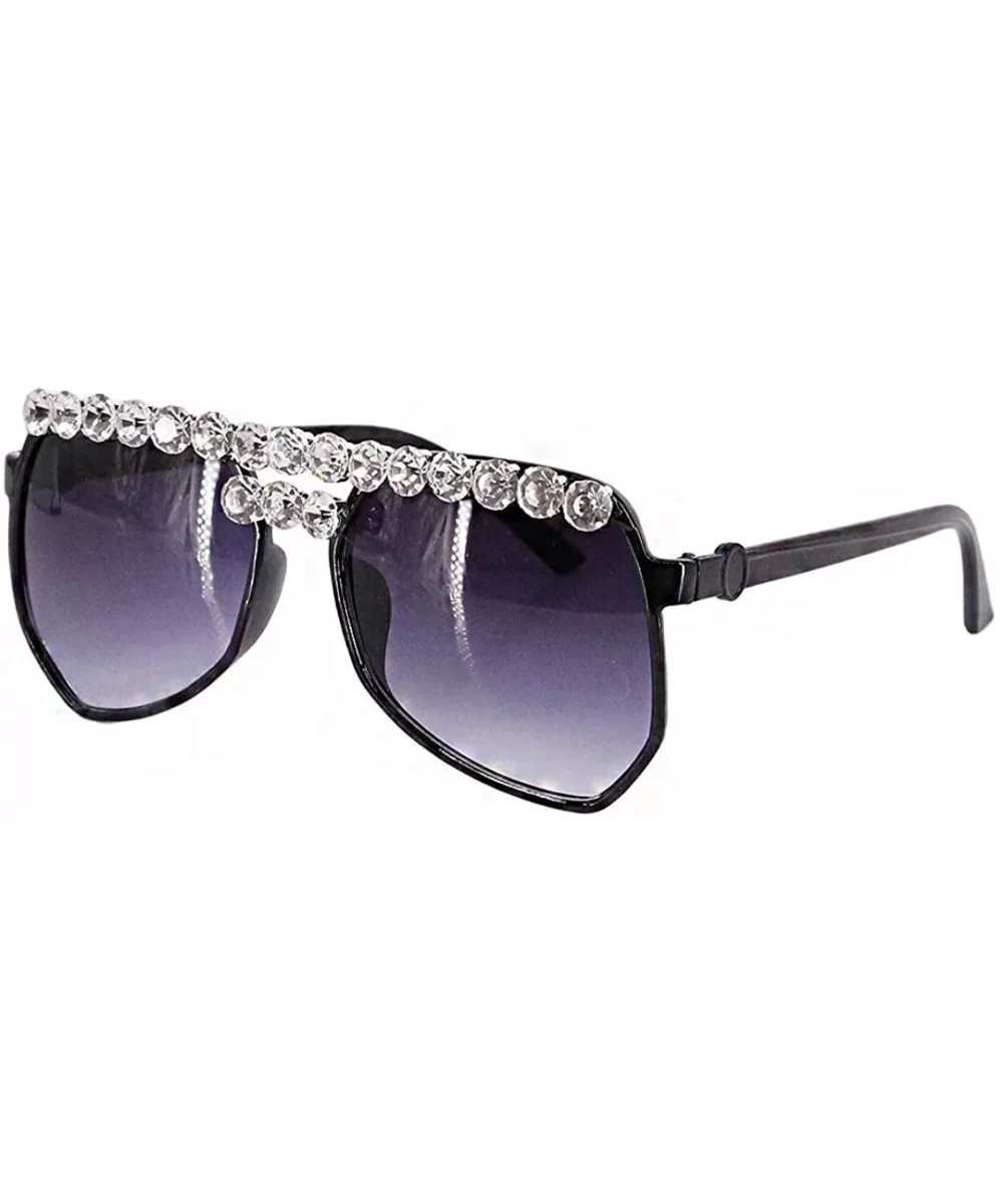 Vintage Cat Eye Diamond Crystal Sunglasses for Women Oversized Plastic Frame - Black Box - C1196SNWNCG $26.81 Round