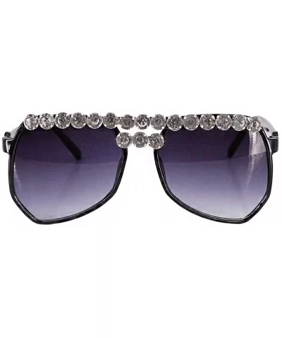 Vintage Cat Eye Diamond Crystal Sunglasses for Women Oversized Plastic Frame - Black Box - C1196SNWNCG $26.81 Round