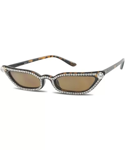 Rhinestone Studded Elegant Jeweled Oval Vintage Cat Eye Sunglasses Women Diamond Shades - Tortoise Frame - Brown - CB18I4CCK3...