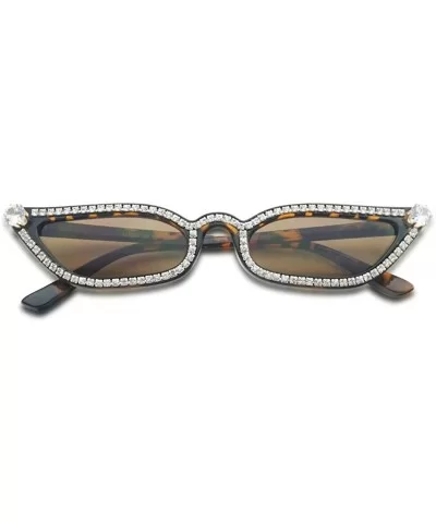 Rhinestone Studded Elegant Jeweled Oval Vintage Cat Eye Sunglasses Women Diamond Shades - Tortoise Frame - Brown - CB18I4CCK3...