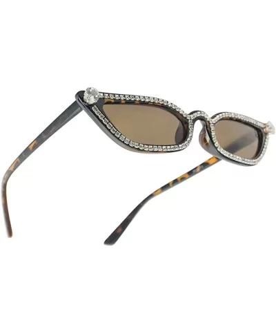 Rhinestone Studded Elegant Jeweled Oval Vintage Cat Eye Sunglasses Women Diamond Shades - Tortoise Frame - Brown - CB18I4CCK3...