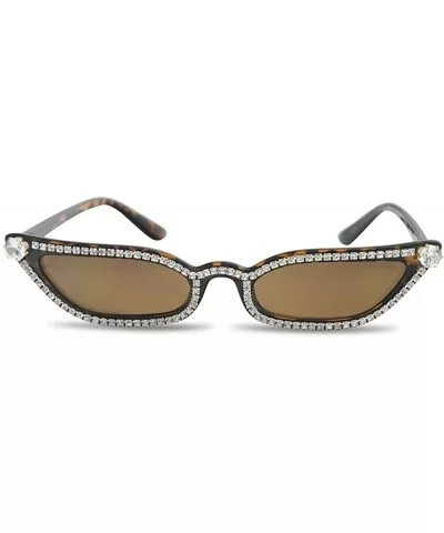 Rhinestone Studded Elegant Jeweled Oval Vintage Cat Eye Sunglasses Women Diamond Shades - Tortoise Frame - Brown - CB18I4CCK3...