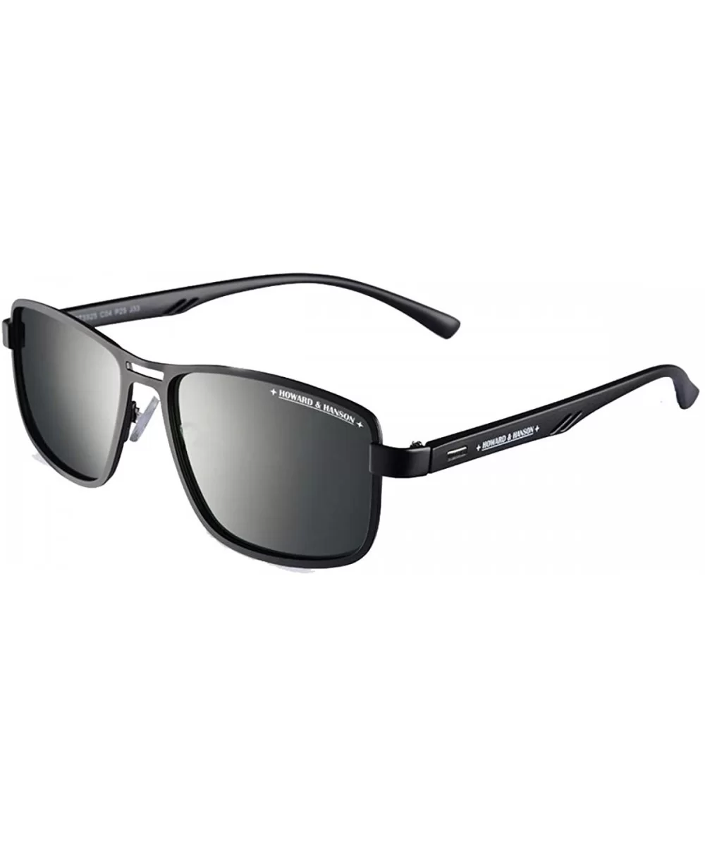 Rectangular Polarized Sunglasses HOWARD HANSON - Black Frame + Grey Dark Green Lens - CE1929XHW0E $24.79 Sport