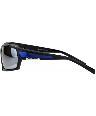 Mens Xloop Sunglasses Wrap Around Frame Bold Fashion Shades UV 400 - Black Blue (Silver Mirror) - CI18QIX2KEW $14.56 Wrap