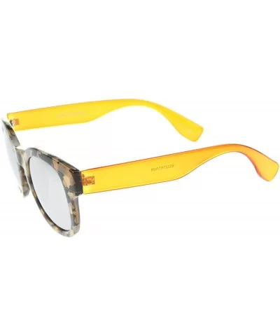 Two-Toned Translucent Temple Reflective Mirror Lens Horn Rimmed Sunglasses 49mm - CU12H0L9COX $14.08 Wayfarer