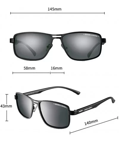 Rectangular Polarized Sunglasses HOWARD HANSON - Black Frame + Grey Dark Green Lens - CE1929XHW0E $24.79 Sport