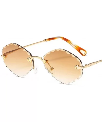 Women Men Rimless Sunglasses Trending Gradient Tint Lens Sun Glasses Irregular Square Shade - Brown - CI18Y8GSITN $37.93 Goggle