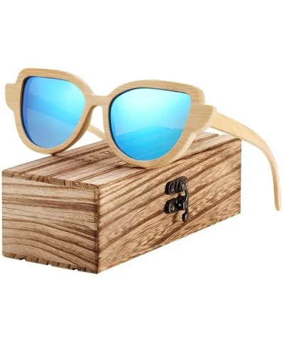 Bamboo Sunglasses Cat Eye Wood Sun Glasses Women Polarized Mirror Coating Lenses with Wooden Box(Blue) - CK18RXII39K $62.00 C...