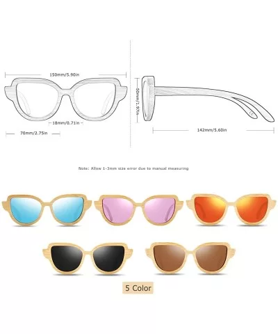 Bamboo Sunglasses Cat Eye Wood Sun Glasses Women Polarized Mirror Coating Lenses with Wooden Box(Blue) - CK18RXII39K $62.00 C...