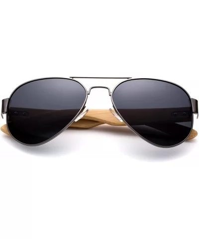 High Qaulity Polarized Sunglasses with Real Bamboo Arm Aviator Sunglasses Bamboo Sunglasses for Men & Women - CL18ELXAYDS $23...