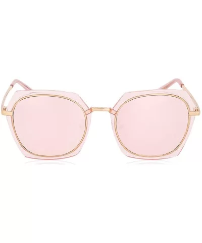 Modern Oversized Sunglasses for Men & Women Retro Square Sunnies - Pink Frame/Pink Lens - CG18U76HGCR $15.26 Square