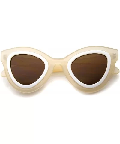 Womens High Fashion Two-Toned Chunky Oversize Cat Eye Sunglasses 42mm - Creme-white / Brown - CE12J18EW4D $14.03 Cat Eye